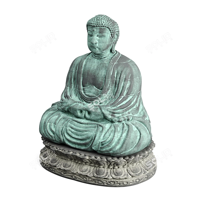 Japanese Buddha Statue, Metal and Stone 3D model image 4