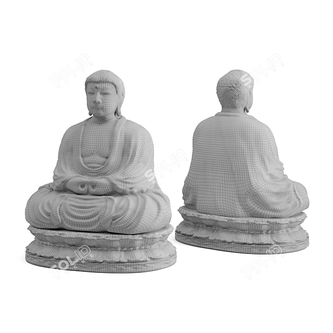 Japanese Buddha Statue, Metal and Stone 3D model image 6