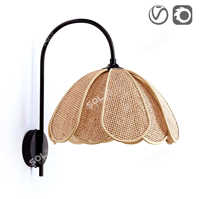 Rattan and Metal Petal Wall Sconce 3D model image 1