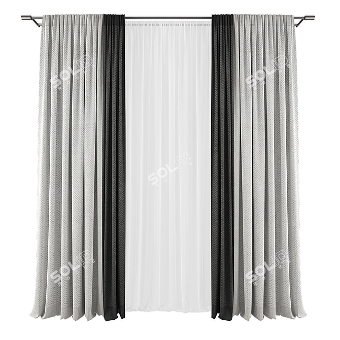 Modern Curtains Set, High-Quality Fabric 3D model image 1