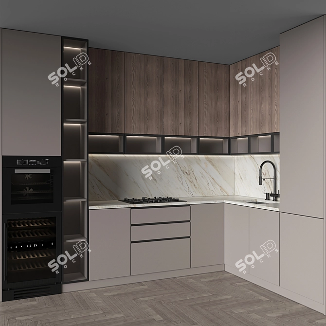 Modern Kitchen 159 with Appliances 3D model image 1