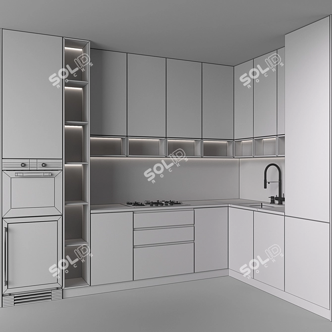 Modern Kitchen 159 with Appliances 3D model image 5