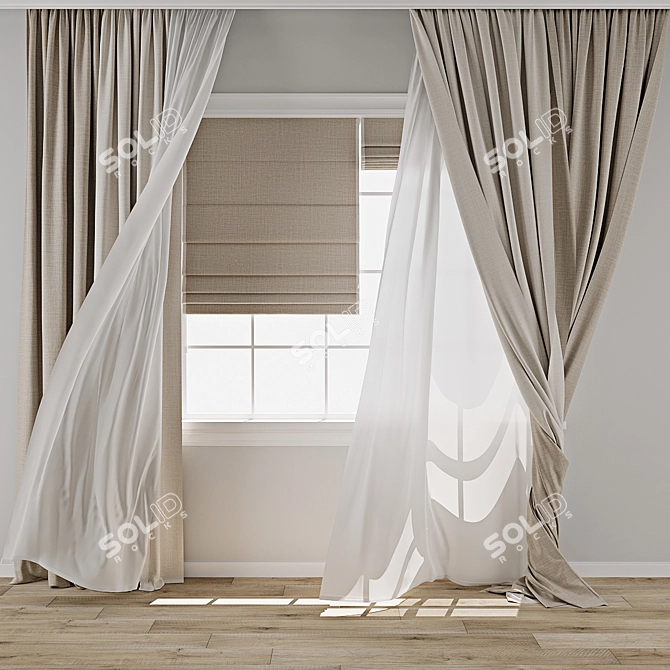  Breeze Effect Curtain 3D Model 3D model image 1