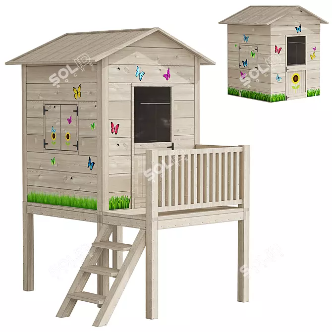 Wooden Playhouse for Kids Playground 3D model image 1