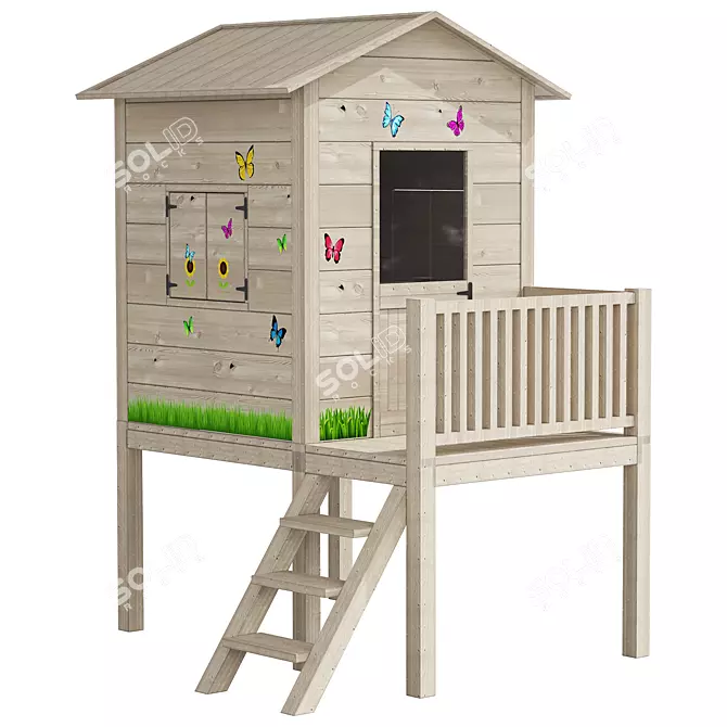 Wooden Playhouse for Kids Playground 3D model image 2