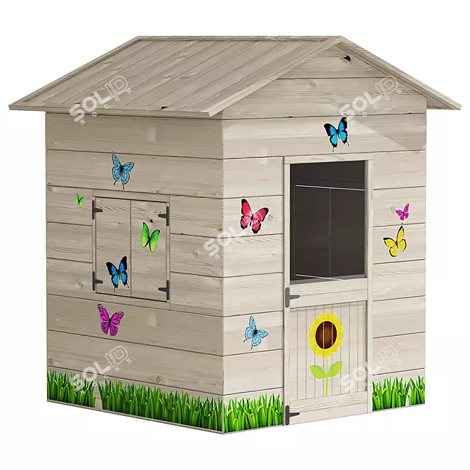 Wooden Playhouse for Kids Playground 3D model image 3