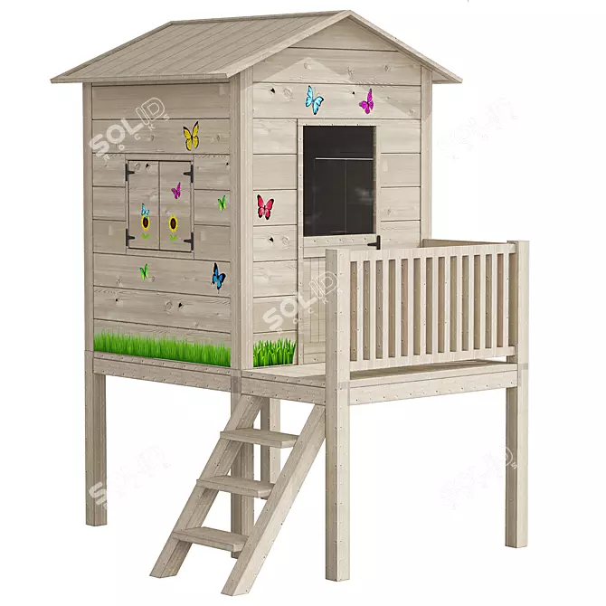 Wooden Playhouse for Kids Playground 3D model image 5