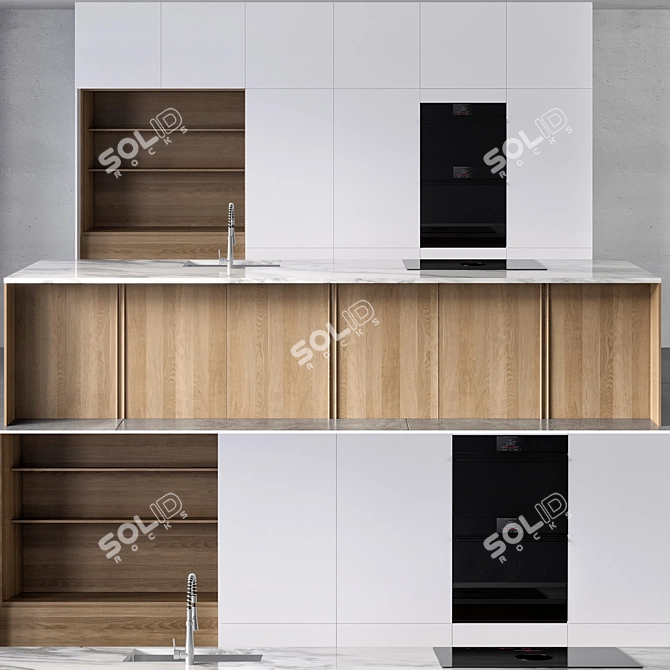 Modern Kitchen Set with Appliances 3D model image 2