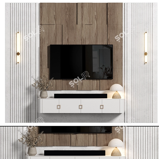 Modern Wood 4K TV Wall 3D model image 1