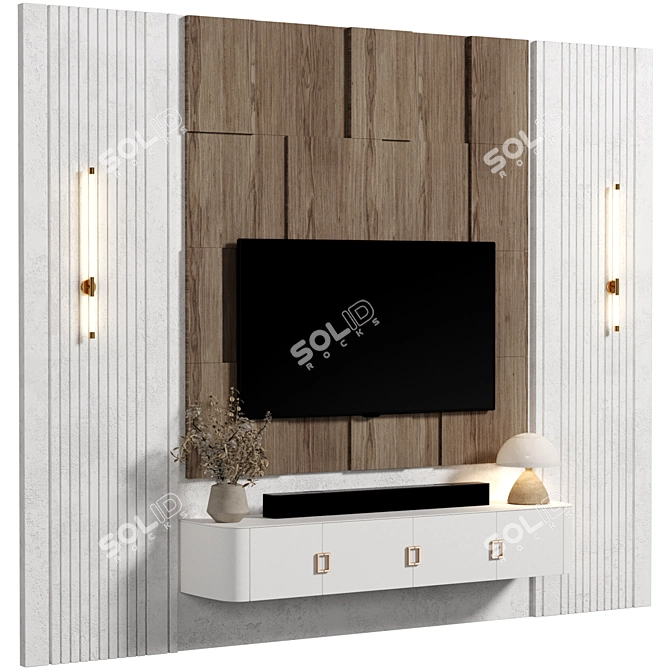 Modern Wood 4K TV Wall 3D model image 2