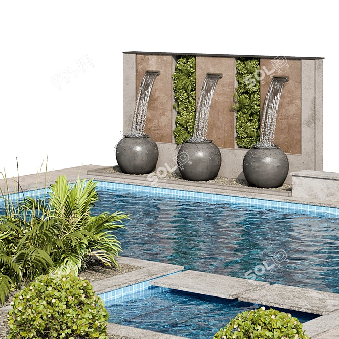 Modern 3D Pool with Waterfall 3D model image 2