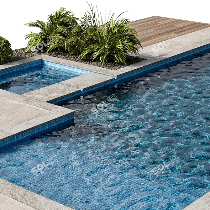 Modern 3D Pool with Waterfall 3D model image 3