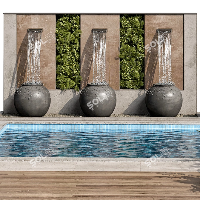 Modern 3D Pool with Waterfall 3D model image 4