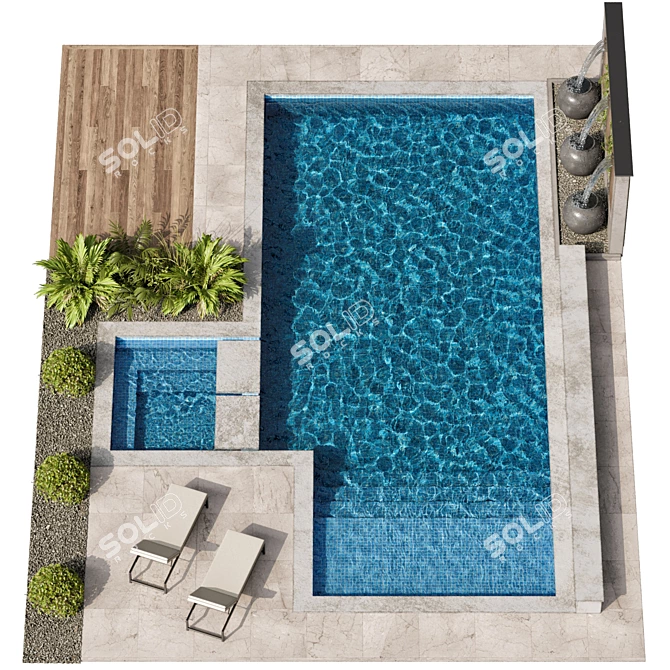 Modern 3D Pool with Waterfall 3D model image 5