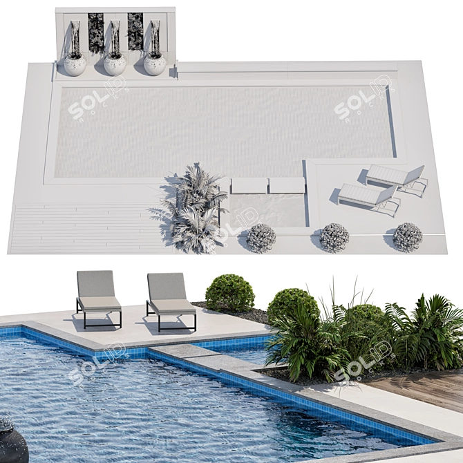 Modern 3D Pool with Waterfall 3D model image 7