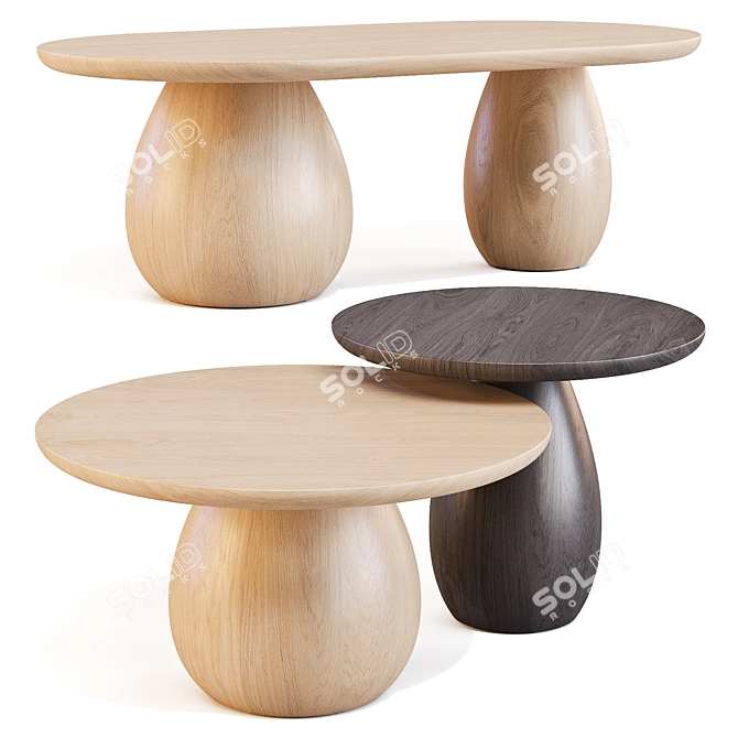 Handcrafted Ash Wood Coffee & Side Tables 3D model image 1