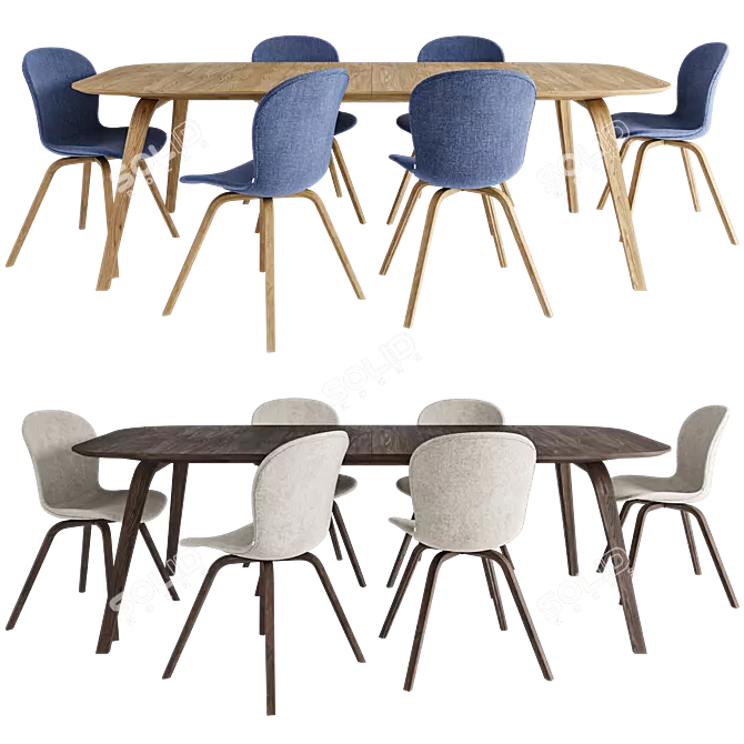 Modern Hauge Dining Set 3D model image 2