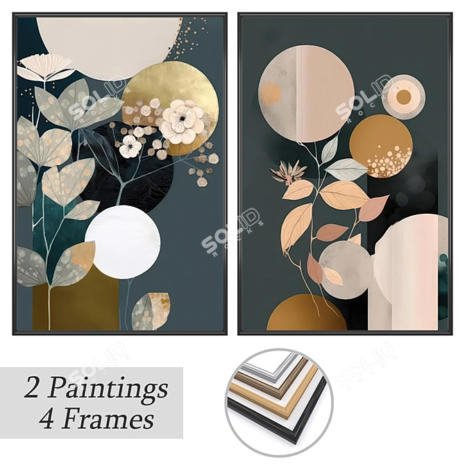 Modern Art Set with Frames 3D model image 1