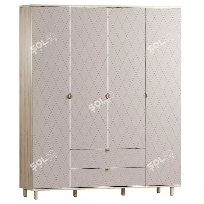 Diamond Santiago Four-Door Wardrobe 3D model image 1