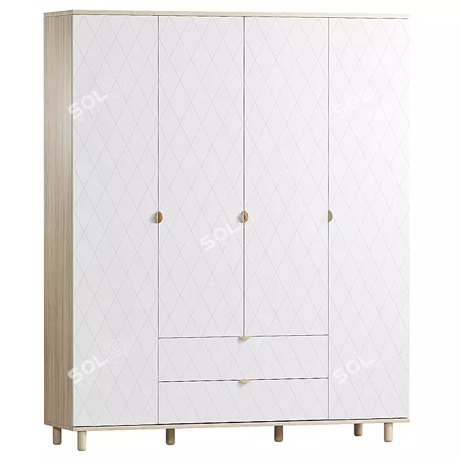 Diamond Santiago Four-Door Wardrobe 3D model image 2