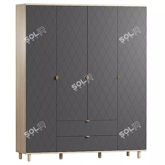 Diamond Santiago Four-Door Wardrobe 3D model image 3