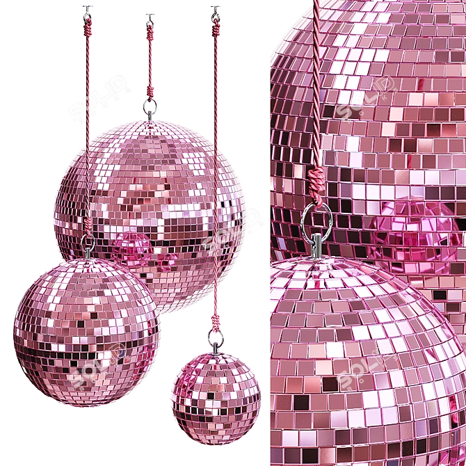 Disco Ball Set: Chrome & Pink 3D model image 1