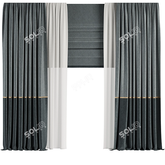 Modern Curtain Set M25 Dimensions 3D model image 1
