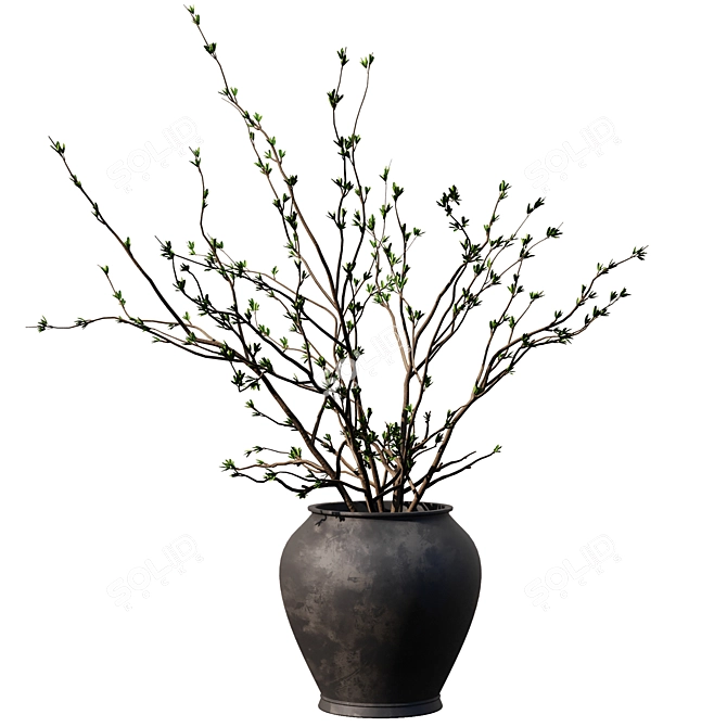 Modern Dry Branches Vase Decor 3D model image 1