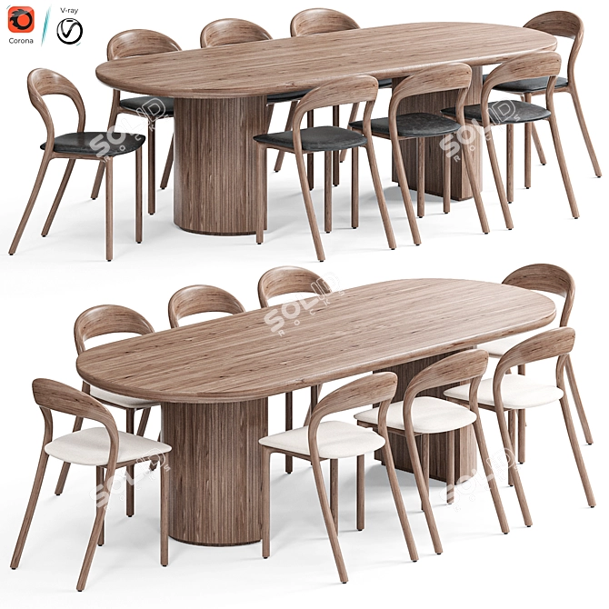 Contemporary Light Chair & Dining Table 3D model image 2