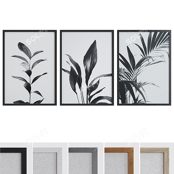 Modern Botanical Picture Frame Set 3D model image 1