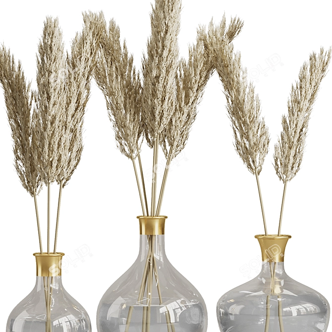 Elegant Pampas Glass Vase Display 3D model image 3