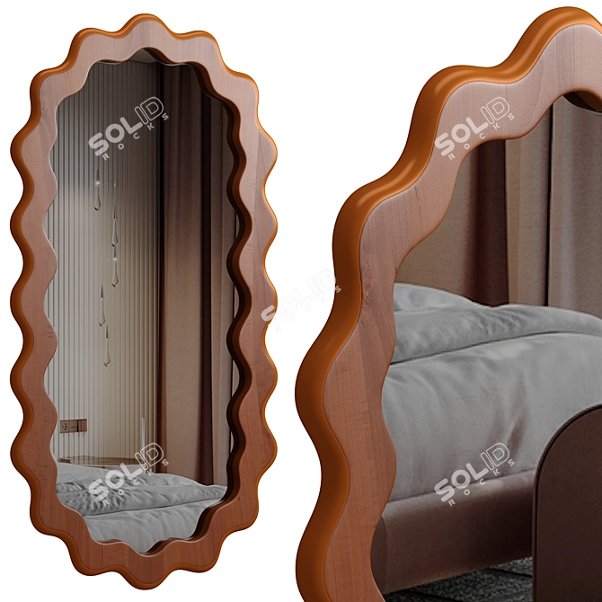 Modern MDF Wavy Wall Mirror 3D model image 1