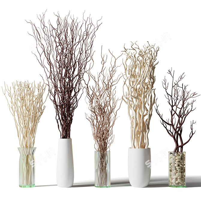 Rustic Dry Branches Vase 3D model image 1