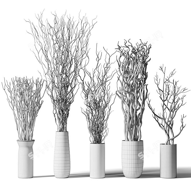 Rustic Dry Branches Vase 3D model image 2