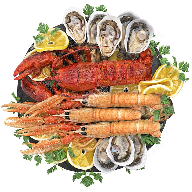Luscious Seafood Platter 3D Model 3D model image 2