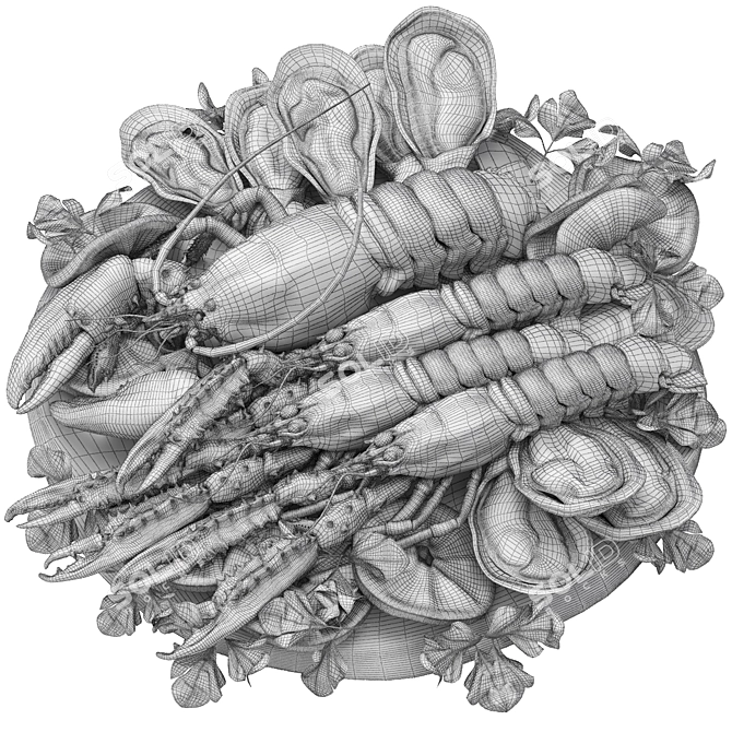 Luscious Seafood Platter 3D Model 3D model image 4