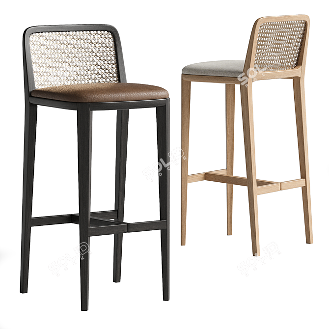 Sleek Wood Bar Stool 3D model image 1