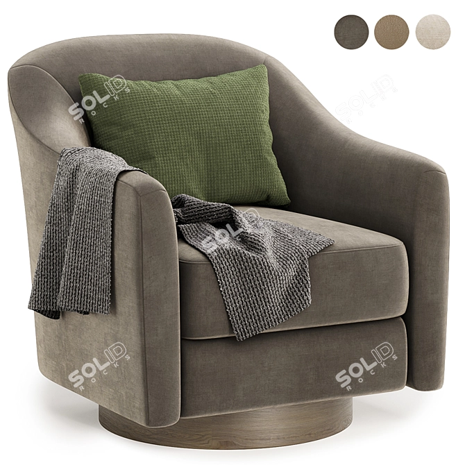 Chic Swivel Armchair in Fabric 3D model image 3