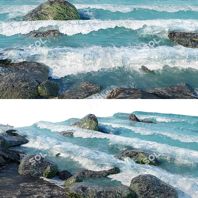 Coastal Rocks Scene with Waves 3D model image 1