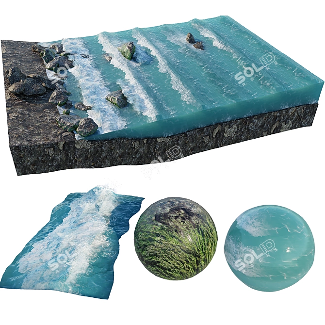 Coastal Rocks Scene with Waves 3D model image 3