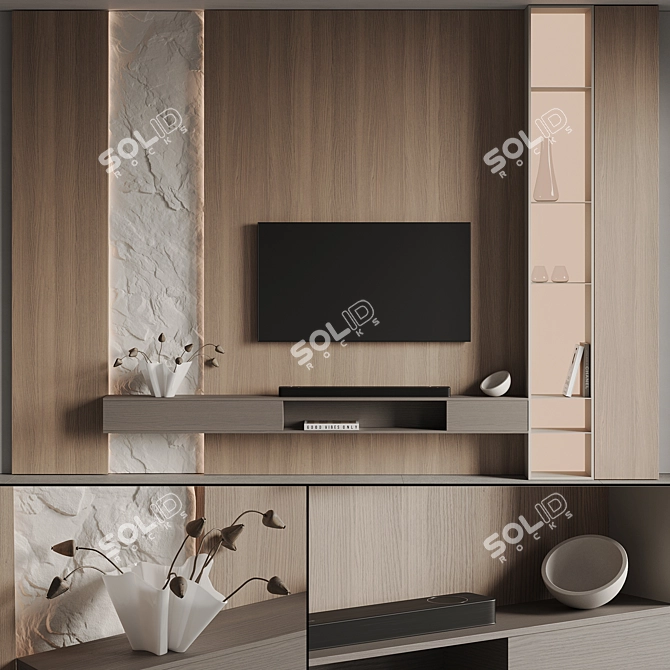 Modern TV Wall Design Kit 3D model image 2