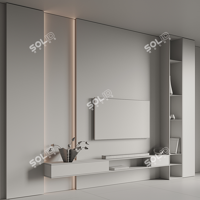 Modern TV Wall Design Kit 3D model image 7