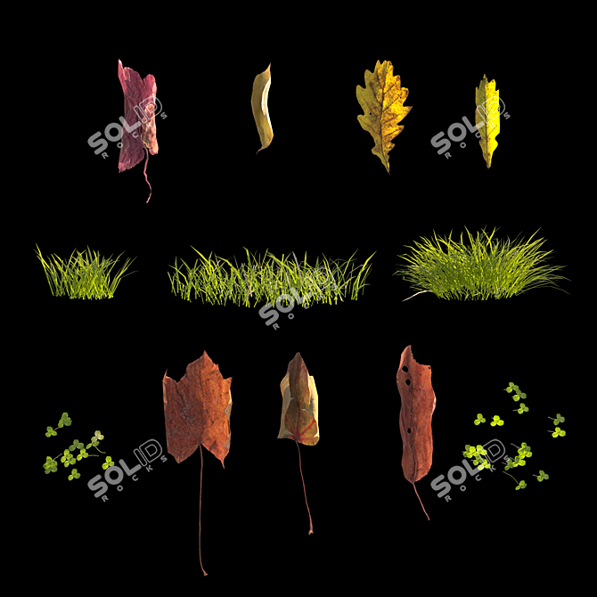 Autumn Grass Scatter Set 3D model image 4