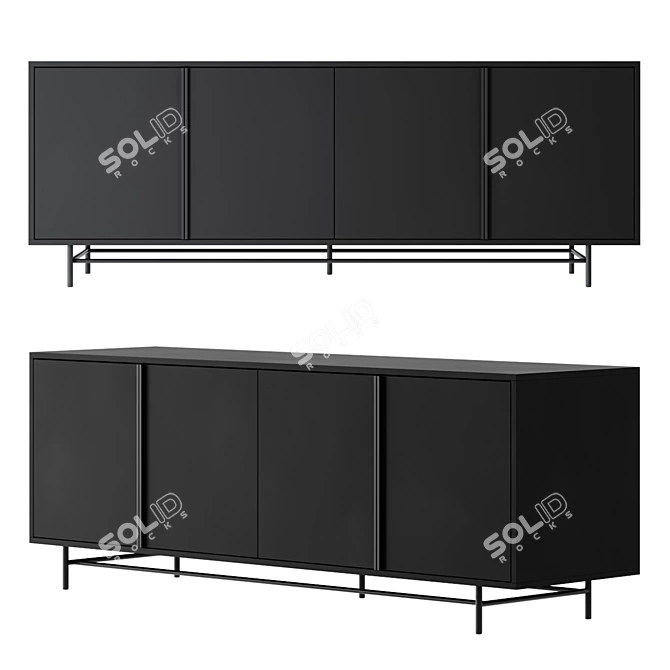 Elegant Metal Low Sideboard 3D model image 1