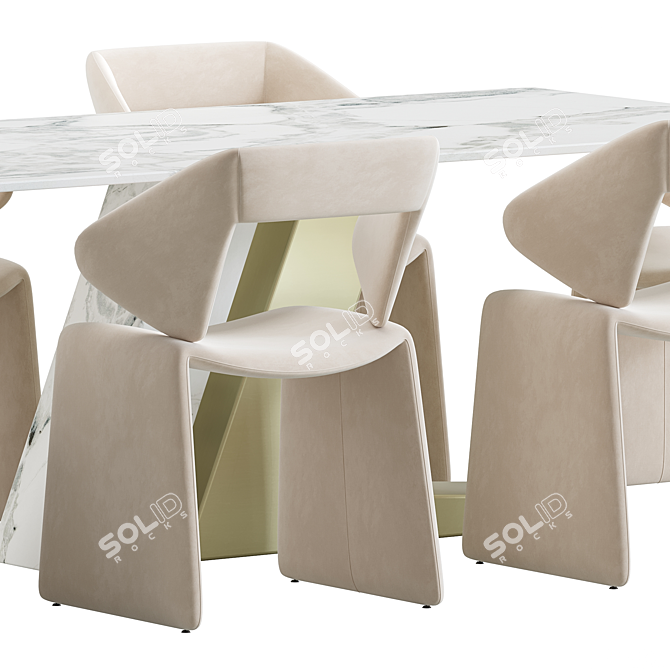 Modern Stone Dining Table Set 3D model image 3