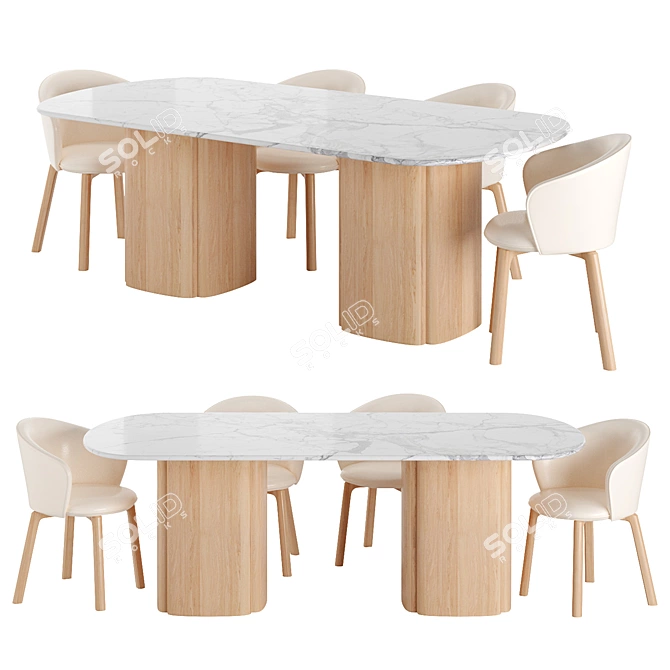 Tathra Marble Oval Table & Glide Chair 3D model image 2