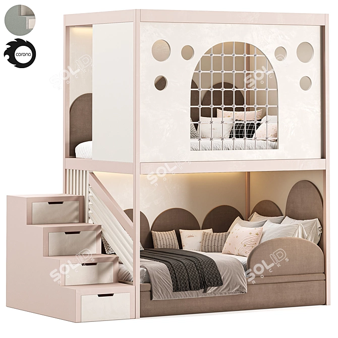 Stylish Kids Bedroom Furniture Set 3D model image 1