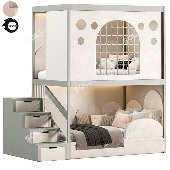 Stylish Kids Bedroom Furniture Set 3D model image 2