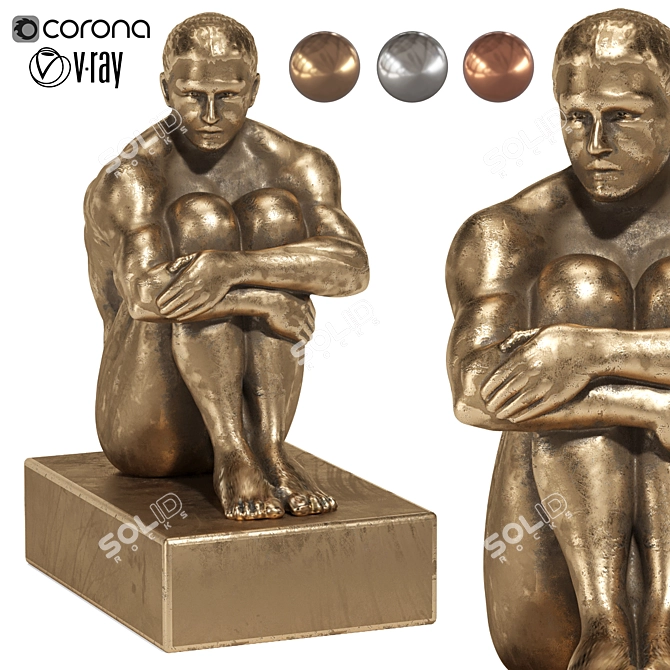 Muscle Man Seating Statue - Gold/Silver/Bronze 3D model image 1