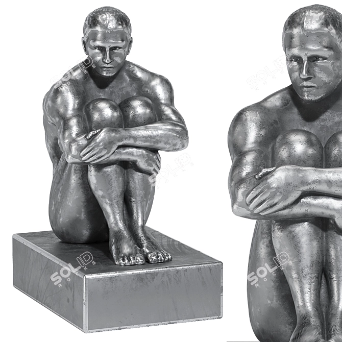 Muscle Man Seating Statue - Gold/Silver/Bronze 3D model image 2